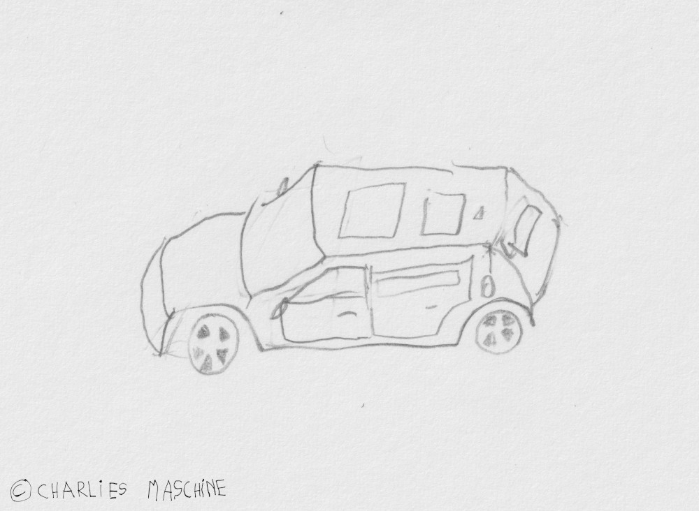 car No. 7 – pencil drawing; Charlie age 10