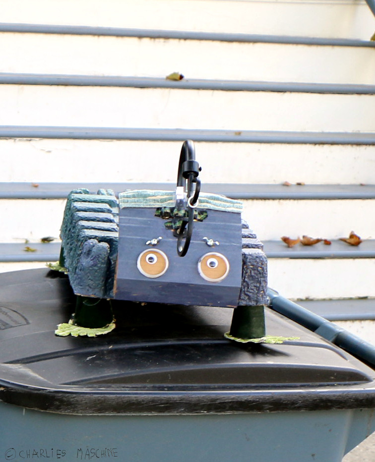 Peter Pillbug – cardboard packaging and parts of junk; Charlie age 8