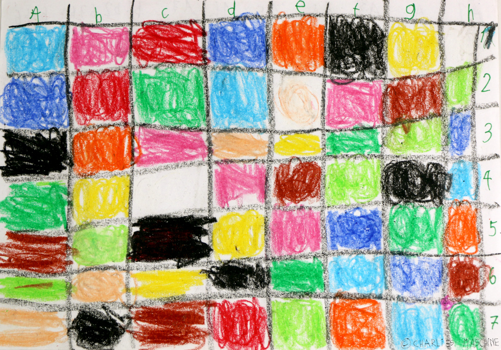 coloured squares – crayon; Charlie age 7