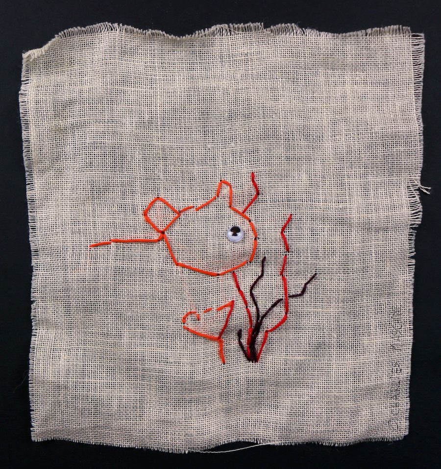 Fisch in Koralle (fish in coral) – thread and needle; Charlie, age 5