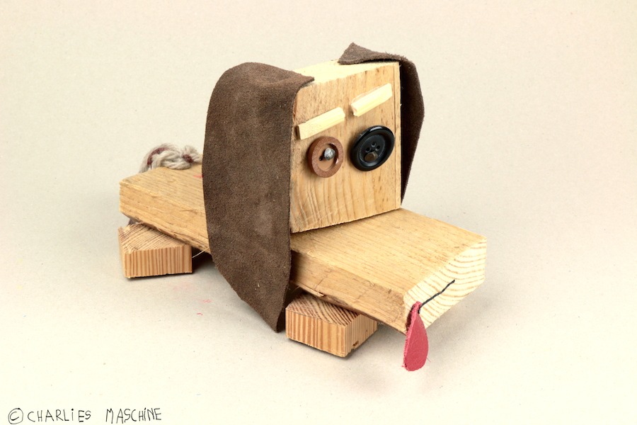 Hund (Dog) – wood, leather, buttons, nails; Charlie, age 6
