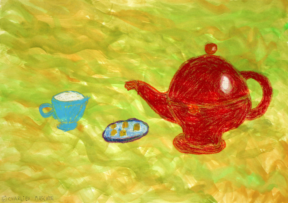 picknick – watercolour and crayon; Charlie age 10