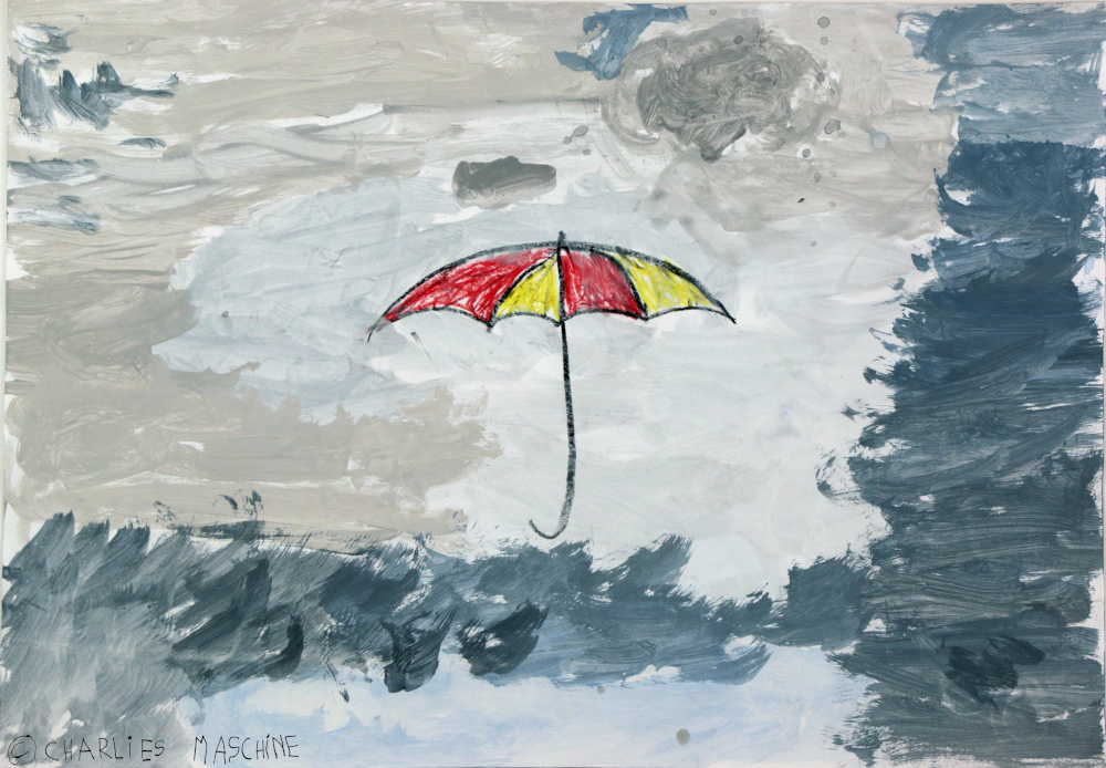 umbrella – water colour; Charlie age 7