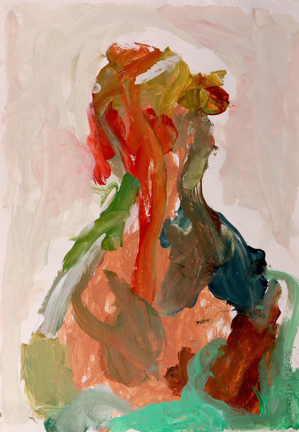 Selbstportrait (self-portrait) – contour with pencil and tempera; Charlie, age 4