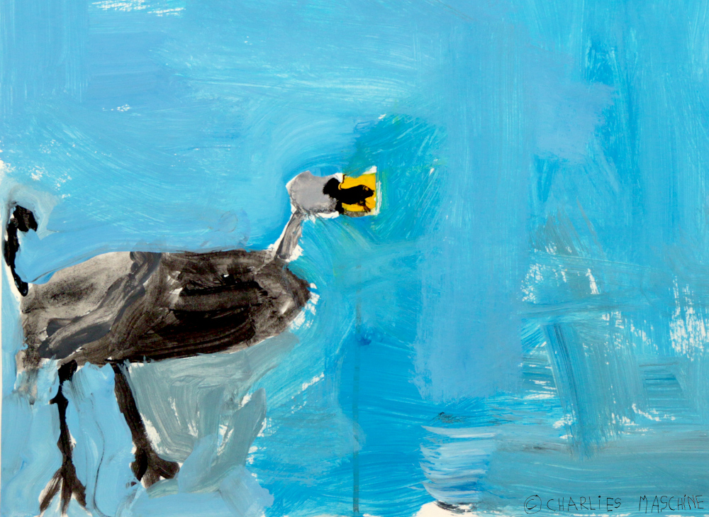 ostrich – water colour; Charlie age 6½