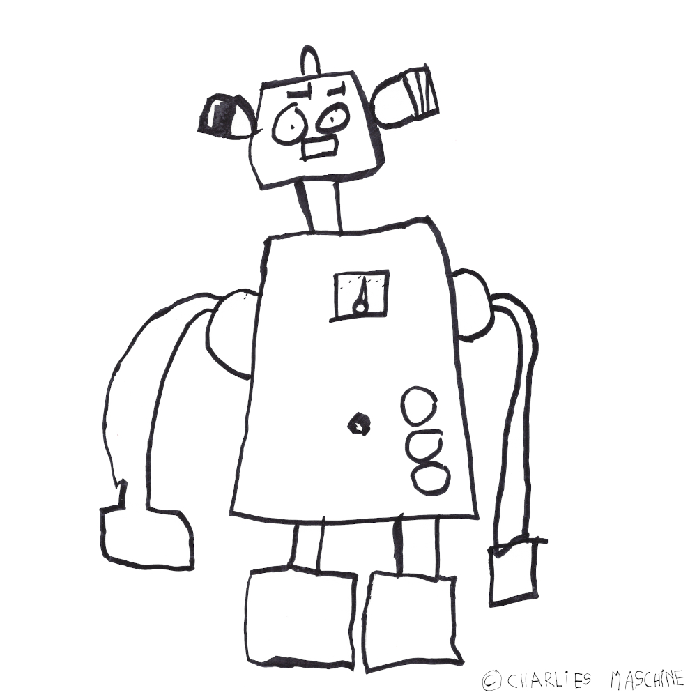 Robot – magic marker drawing; Charlie age 5½